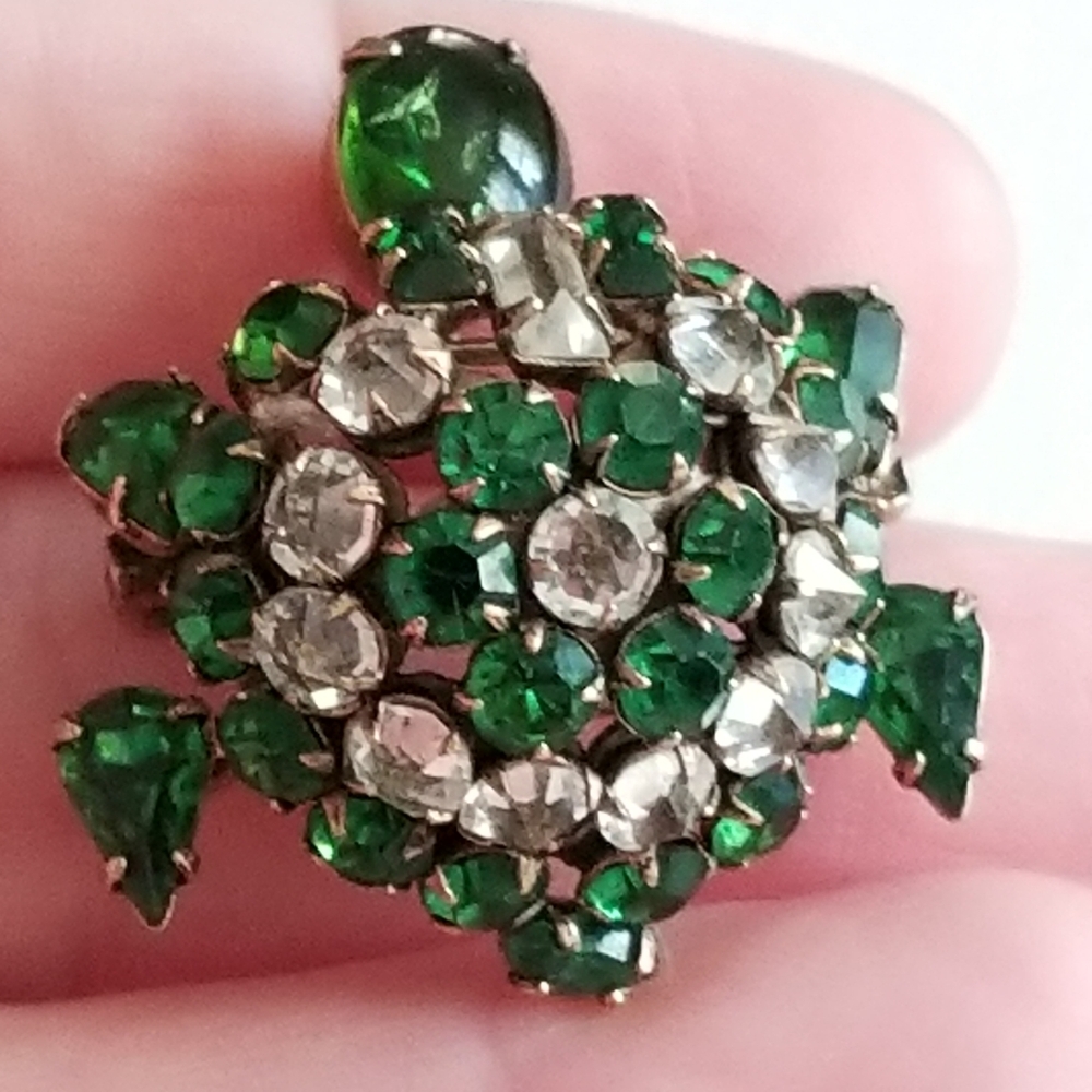 Relisted -Vintage turtle brooch trembler Rhinestone pin unsigned Shreiner tortoi - Picture 9 of 13